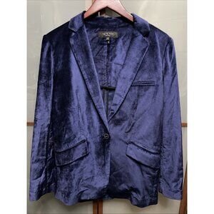Rag & Bone Navy Blue Printed Velvet Single Button Blazer Jacket Women's Size 2